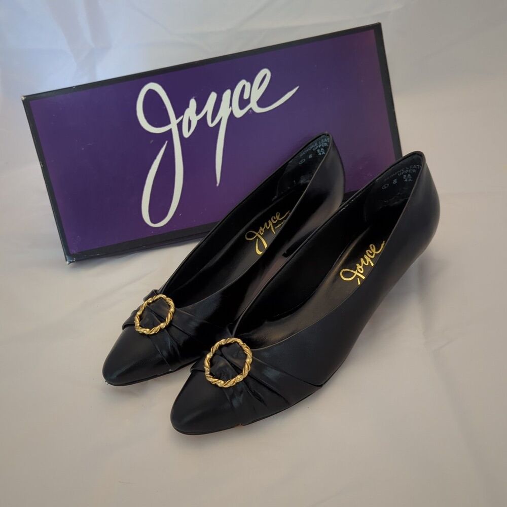 Vintage Joyce Spotlite Black Heels with Buckle, Size 8 1 in Original Box